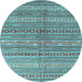 Round Abstract Light Blue Contemporary Rug, con878lblu