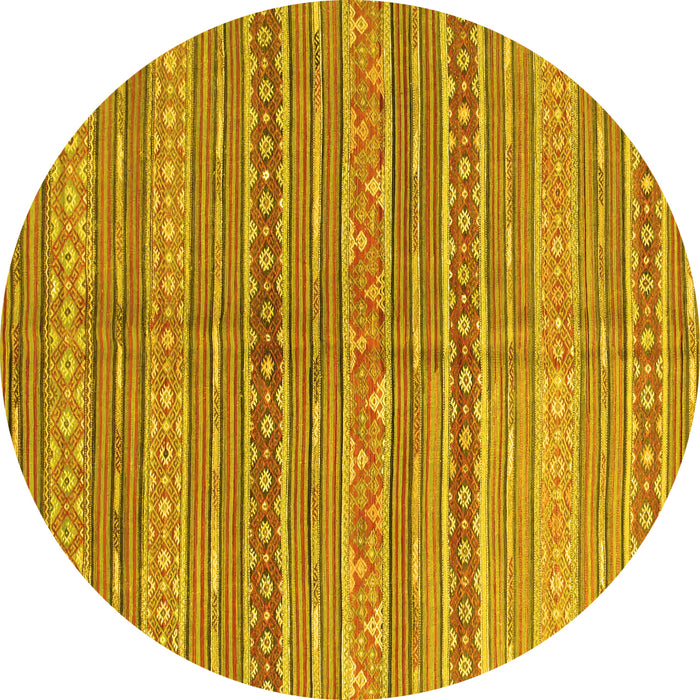Round Machine Washable Abstract Yellow Contemporary Rug, wshcon878yw
