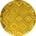 Round Machine Washable Southwestern Yellow Country Rug, wshcon879yw