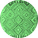 Round Machine Washable Southwestern Emerald Green Country Area Rugs, wshcon879emgrn