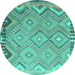 Round Machine Washable Southwestern Turquoise Country Area Rugs, wshcon879turq