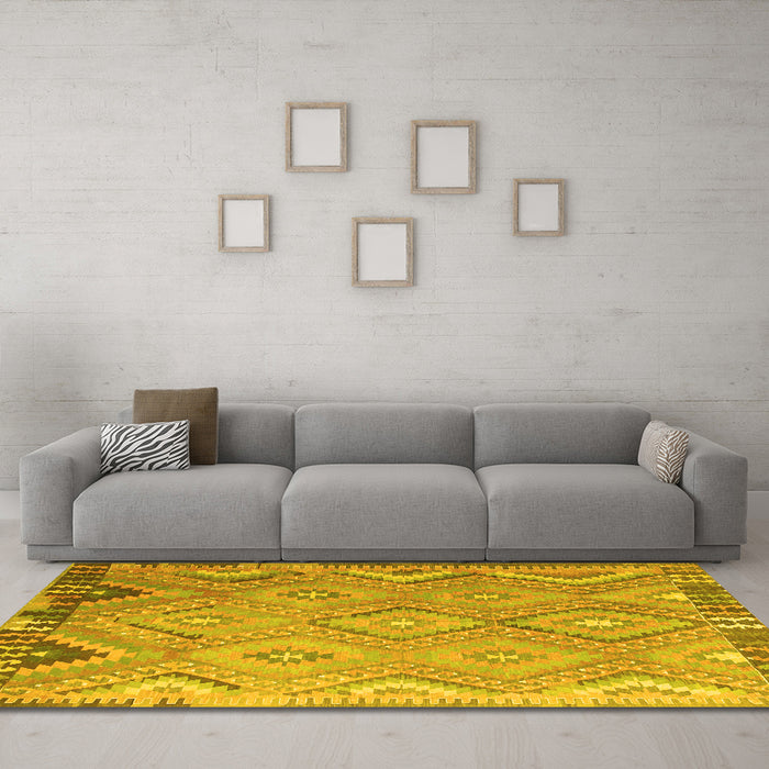 Machine Washable Southwestern Yellow Country Rug in a Living Room, wshcon879yw