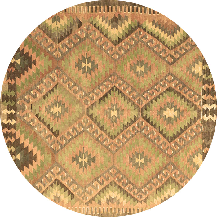 Round Machine Washable Southwestern Brown Country Rug, wshcon879brn