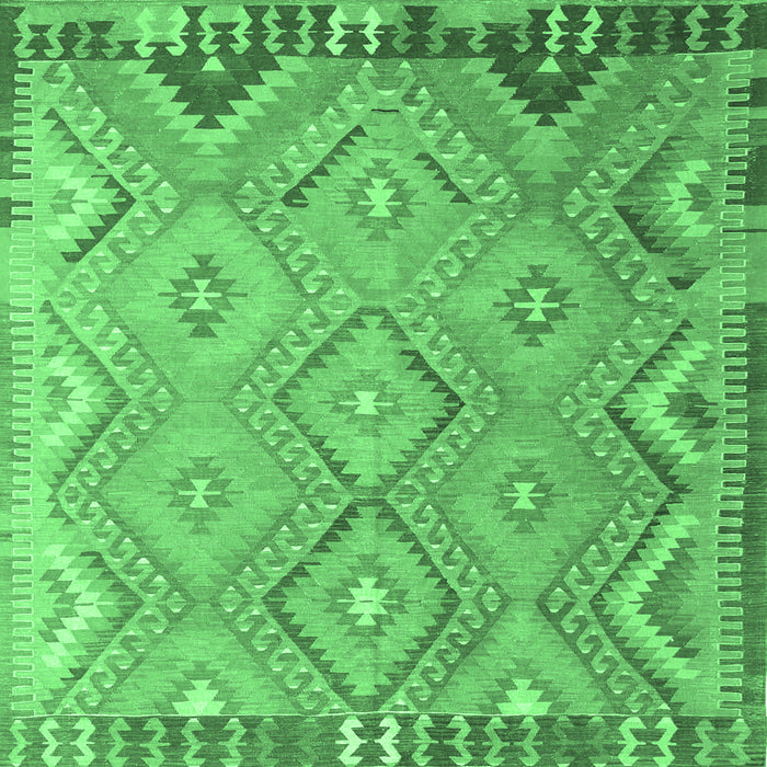 Square Southwestern Emerald Green Country Rug, con879emgrn