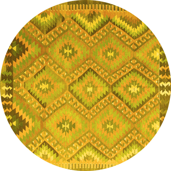 Round Southwestern Yellow Country Rug, con879yw