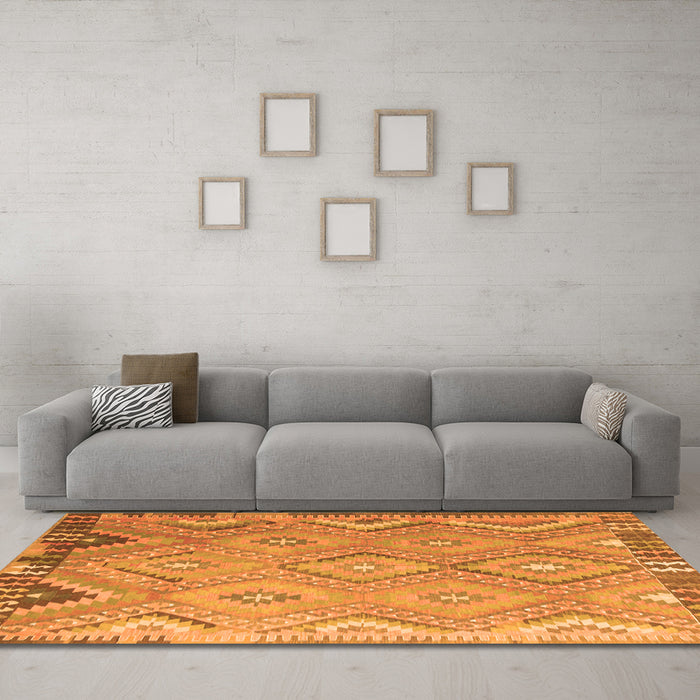 Machine Washable Southwestern Orange Country Area Rugs in a Living Room, wshcon879org
