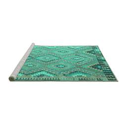 Sideview of Machine Washable Southwestern Turquoise Country Area Rugs, wshcon879turq