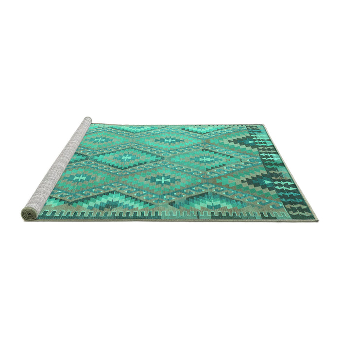 Sideview of Machine Washable Southwestern Turquoise Country Area Rugs, wshcon879turq
