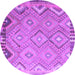 Round Machine Washable Southwestern Purple Country Area Rugs, wshcon879pur