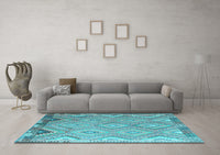 Machine Washable Southwestern Light Blue Country Rug, wshcon879lblu