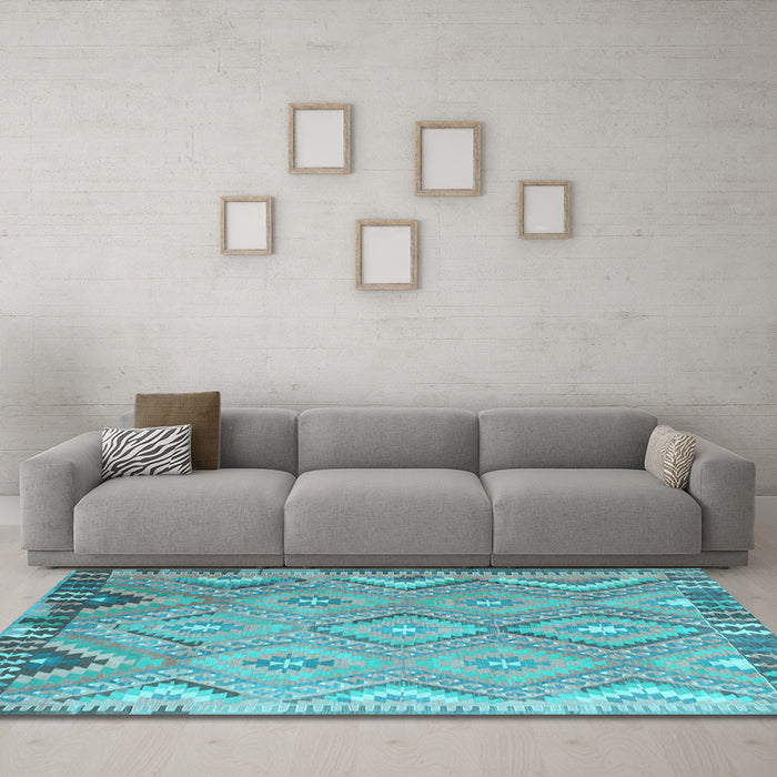 Machine Washable Southwestern Light Blue Country Rug in a Living Room, wshcon879lblu