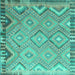 Square Machine Washable Southwestern Turquoise Country Area Rugs, wshcon879turq