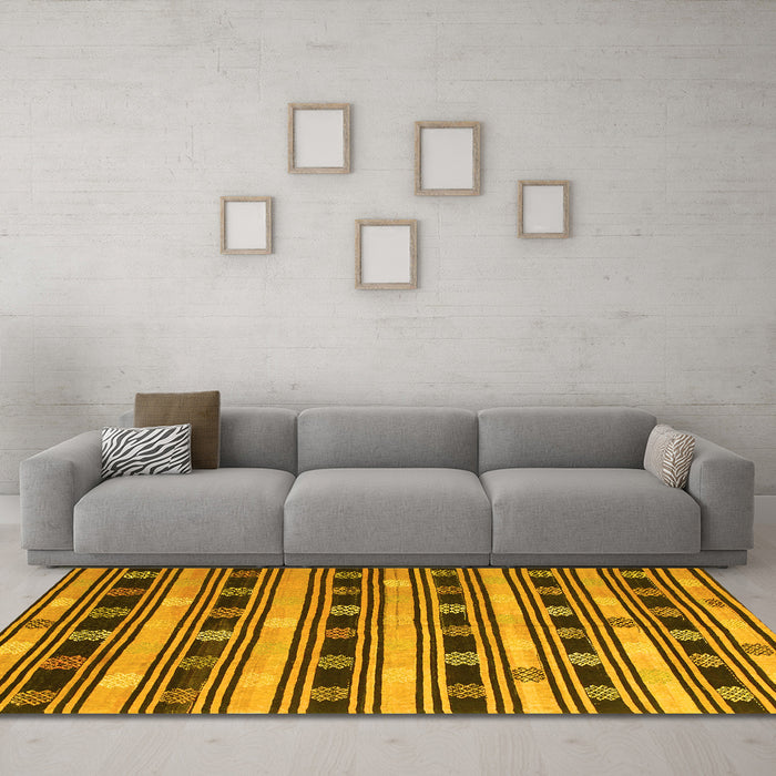 Machine Washable Southwestern Yellow Country Rug in a Living Room, wshcon880yw