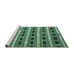 Sideview of Machine Washable Southwestern Turquoise Country Area Rugs, wshcon880turq
