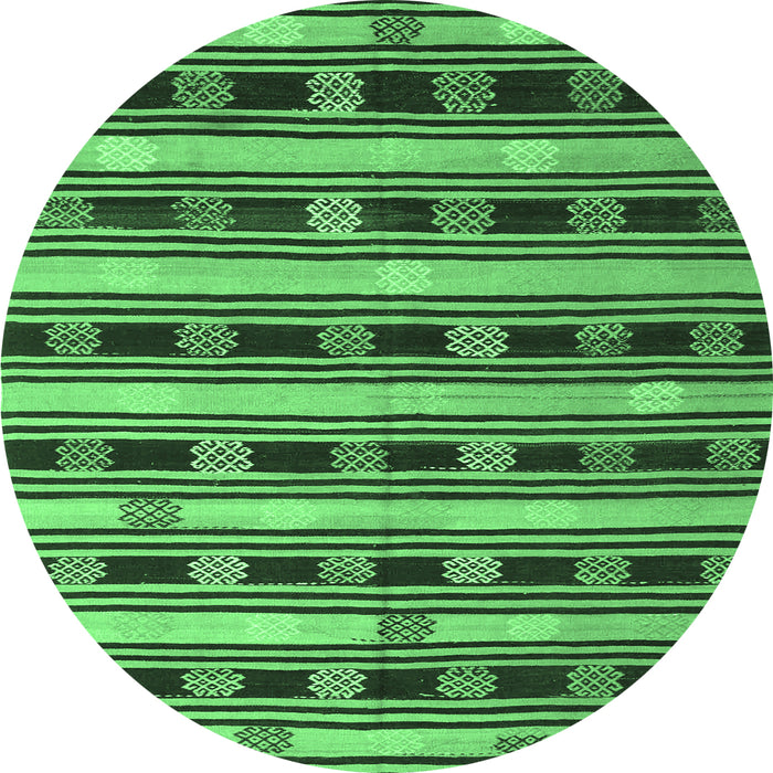 Round Machine Washable Southwestern Emerald Green Country Area Rugs, wshcon880emgrn