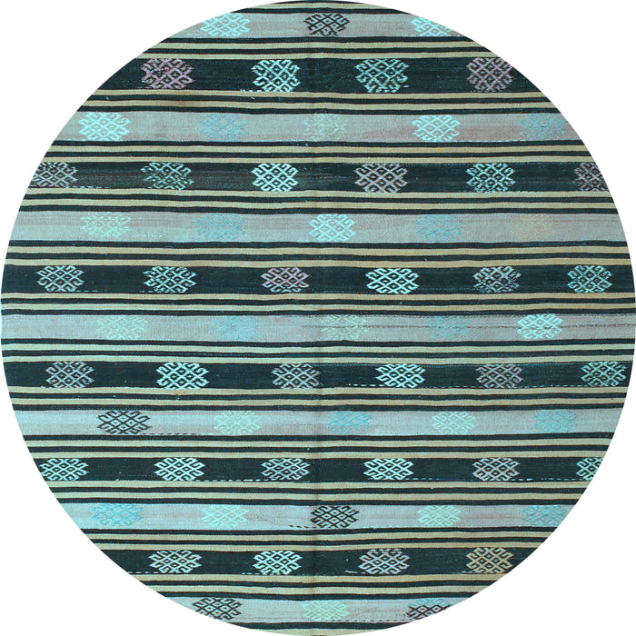 Round Machine Washable Southwestern Light Blue Country Rug, wshcon880lblu