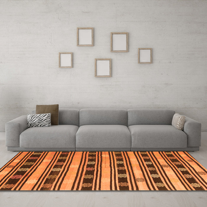 Machine Washable Southwestern Orange Country Area Rugs in a Living Room, wshcon880org