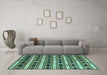 Machine Washable Southwestern Turquoise Country Area Rugs in a Living Room,, wshcon880turq