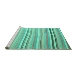 Sideview of Machine Washable Abstract Turquoise Contemporary Area Rugs, wshcon881turq