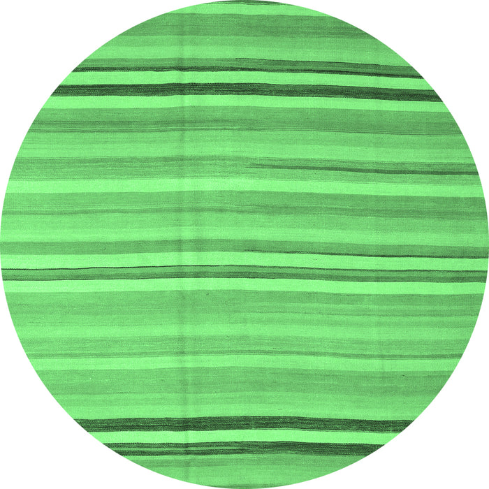 Round Machine Washable Abstract Emerald Green Contemporary Area Rugs, wshcon881emgrn