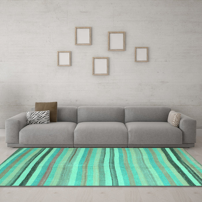 Machine Washable Abstract Turquoise Contemporary Area Rugs in a Living Room,, wshcon881turq