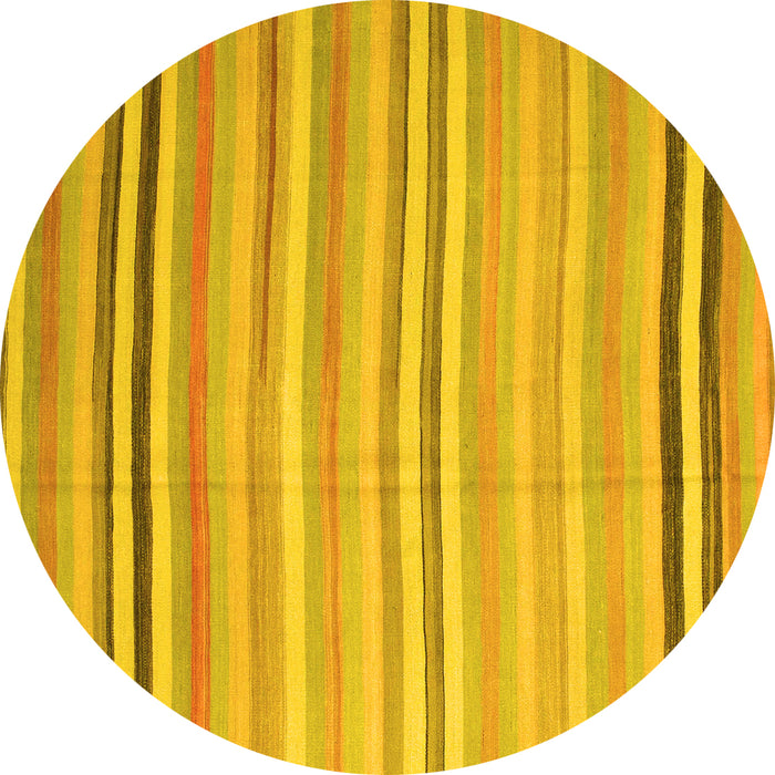 Round Abstract Yellow Contemporary Rug, con881yw