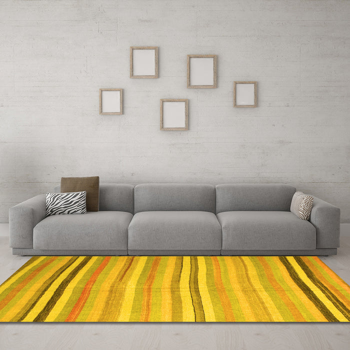 Machine Washable Abstract Yellow Contemporary Rug in a Living Room, wshcon881yw