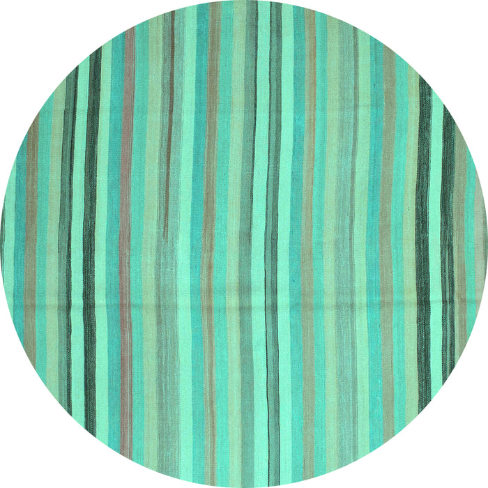 Round Abstract Turquoise Contemporary Rug, con881turq