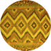 Round Machine Washable Southwestern Yellow Country Rug, wshcon882yw