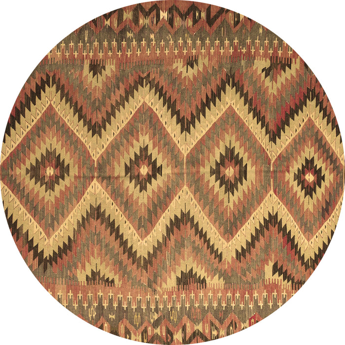 Round Southwestern Brown Country Rug, con882brn