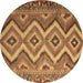 Round Southwestern Brown Country Rug, con882brn