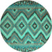 Round Machine Washable Southwestern Turquoise Country Area Rugs, wshcon882turq