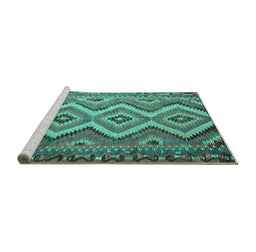 Sideview of Machine Washable Southwestern Turquoise Country Area Rugs, wshcon882turq