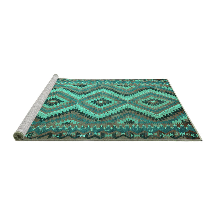 Sideview of Machine Washable Southwestern Turquoise Country Area Rugs, wshcon882turq