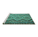 Sideview of Machine Washable Southwestern Turquoise Country Area Rugs, wshcon882turq