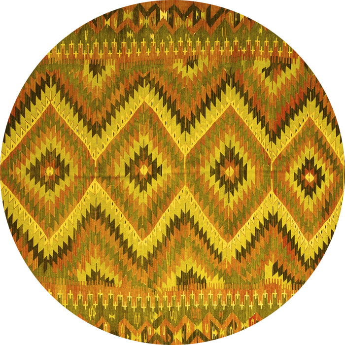 Round Southwestern Yellow Country Rug, con882yw