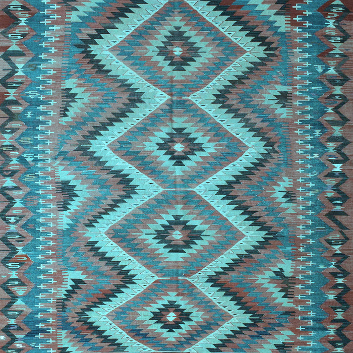 Square Machine Washable Southwestern Light Blue Country Rug, wshcon882lblu