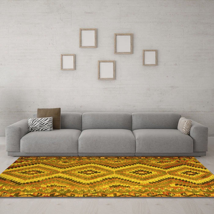 Machine Washable Southwestern Yellow Country Rug in a Living Room, wshcon882yw