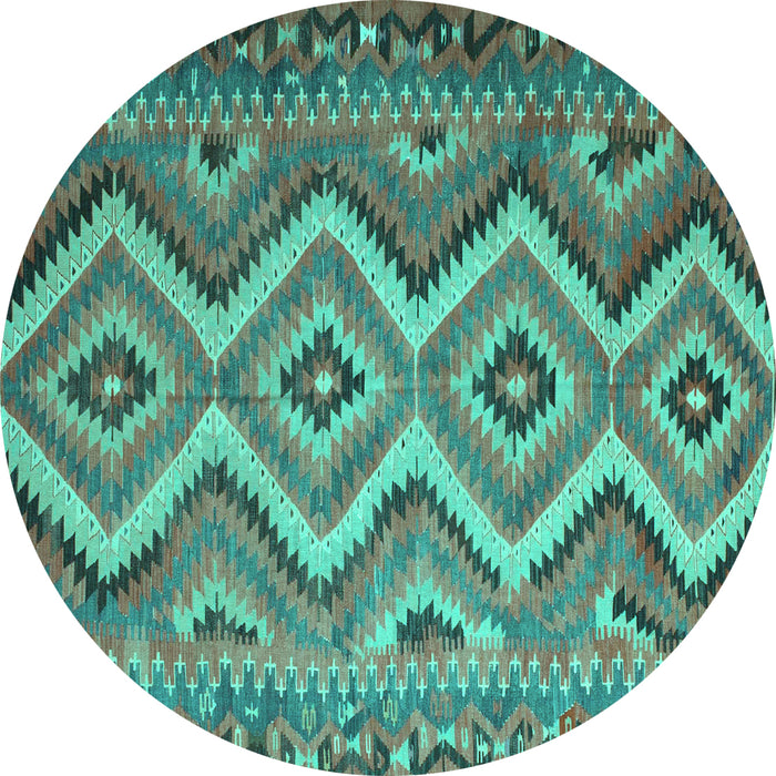 Round Southwestern Turquoise Country Rug, con882turq