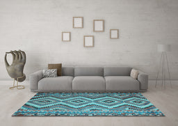 Machine Washable Southwestern Light Blue Country Rug in a Living Room, wshcon882lblu