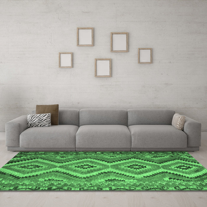 Machine Washable Southwestern Emerald Green Country Area Rugs in a Living Room,, wshcon882emgrn