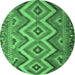 Round Machine Washable Southwestern Emerald Green Country Area Rugs, wshcon882emgrn