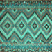 Square Machine Washable Southwestern Turquoise Country Area Rugs, wshcon882turq