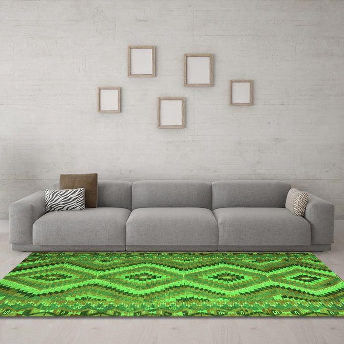 Machine Washable Southwestern Green Country Area Rugs in a Living Room,, wshcon882grn