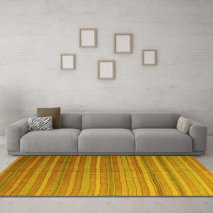 Machine Washable Abstract Yellow Contemporary Rug in a Living Room, wshcon883yw
