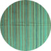 Round Abstract Turquoise Contemporary Rug, con883turq