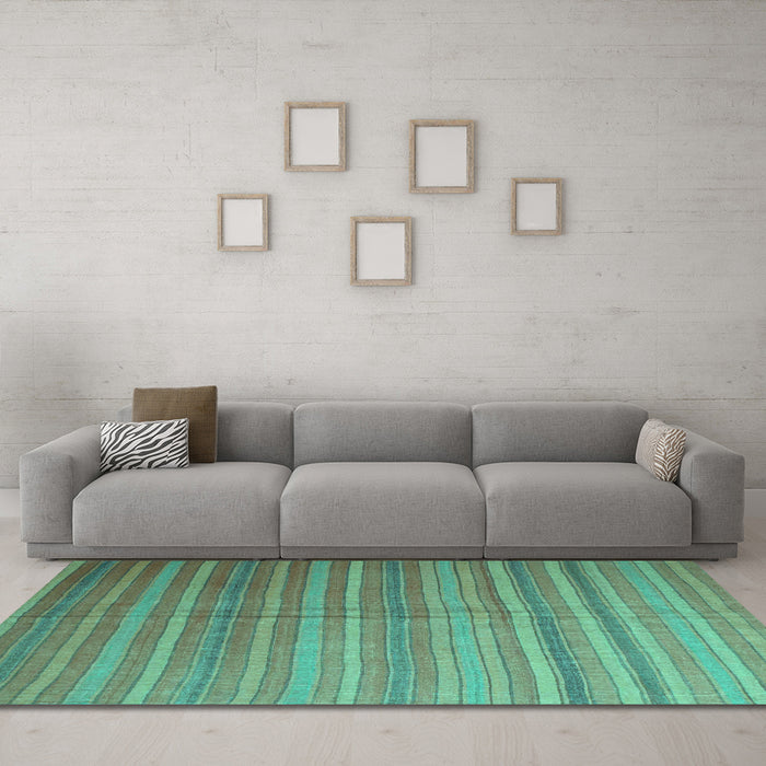 Machine Washable Abstract Turquoise Contemporary Area Rugs in a Living Room,, wshcon883turq