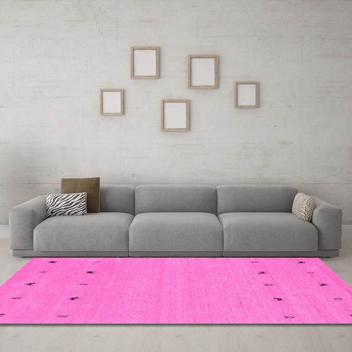 Machine Washable Solid Pink Modern Rug in a Living Room, wshcon884pnk
