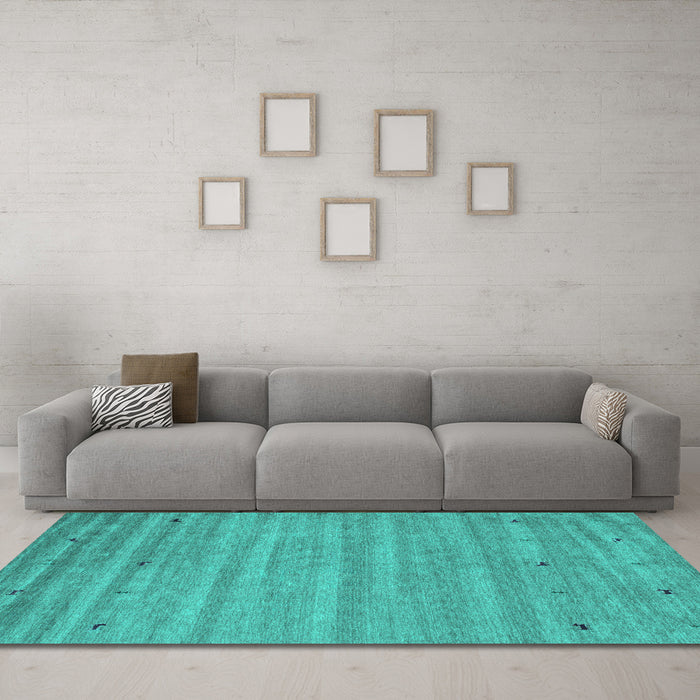 Machine Washable Abstract Turquoise Contemporary Area Rugs in a Living Room,, wshcon885turq