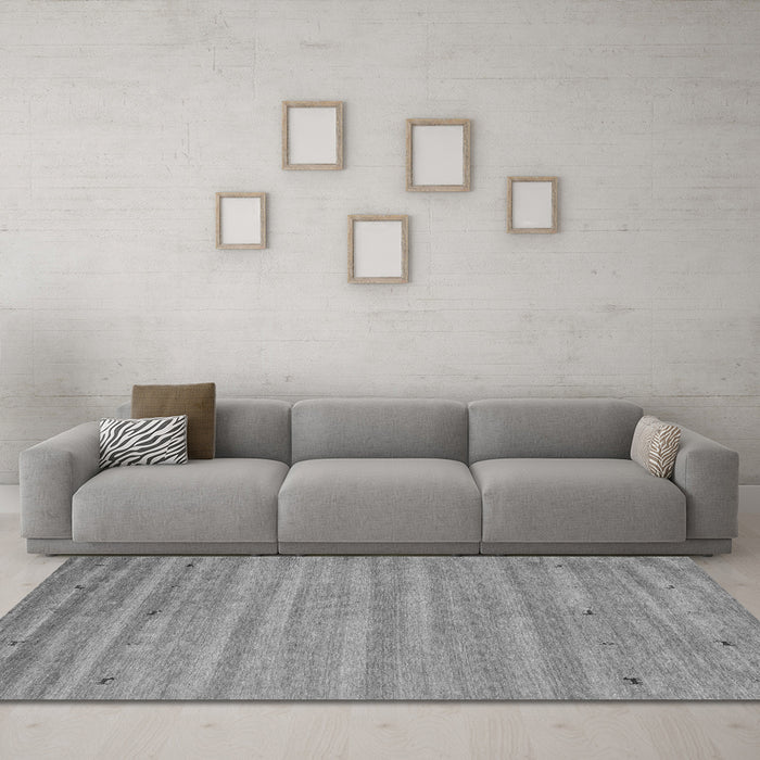 Machine Washable Abstract Gray Contemporary Rug in a Living Room,, wshcon885gry